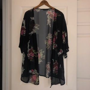 Womens sheer black and pink floral coverup